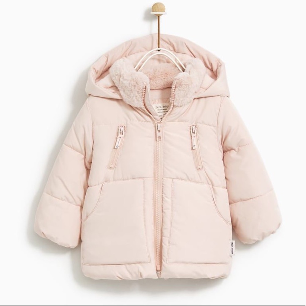 NWT Zara Baby Girl Pink Puffer Jacket Winter